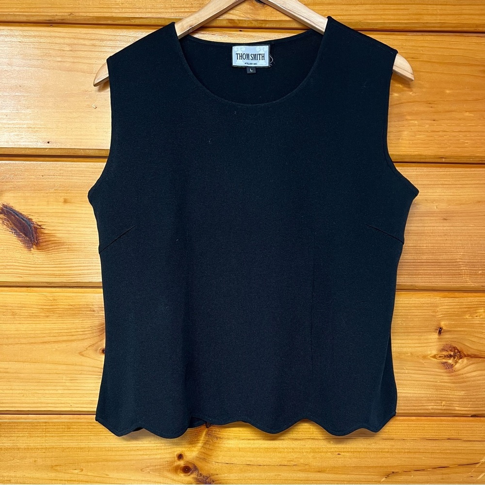 THOM SMITH Scallop Hem Sleeveless Knit Top Black Women's L